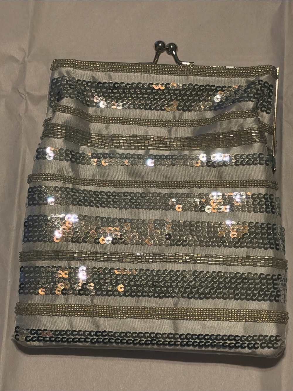La Regale Sequin Stripe Mini Skirt - Ivory and Silver